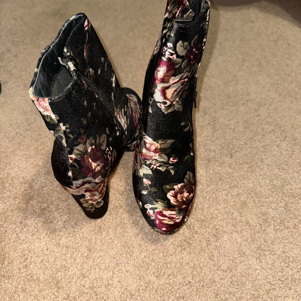 Floral Velvet Ankle Boots